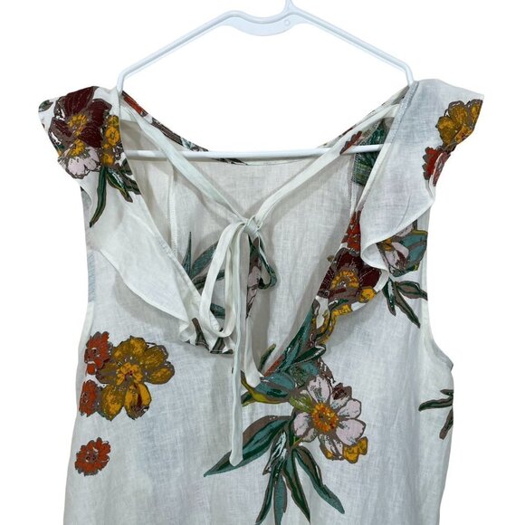 Free People Women's XS Top Floral Boho Linen Blend Tie-Back White - Picture 6 of 8